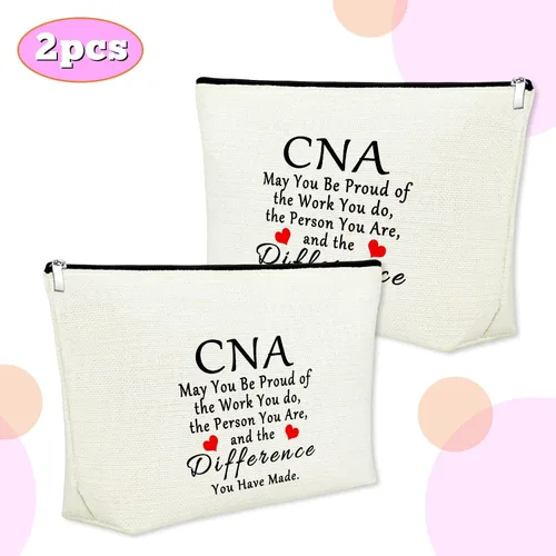 Vista 3 de Mxrymvu Regalos de la semana de CNA Bolsas de maquillaje Regalos de agradecimiento CNA, 2 piezas beige.
