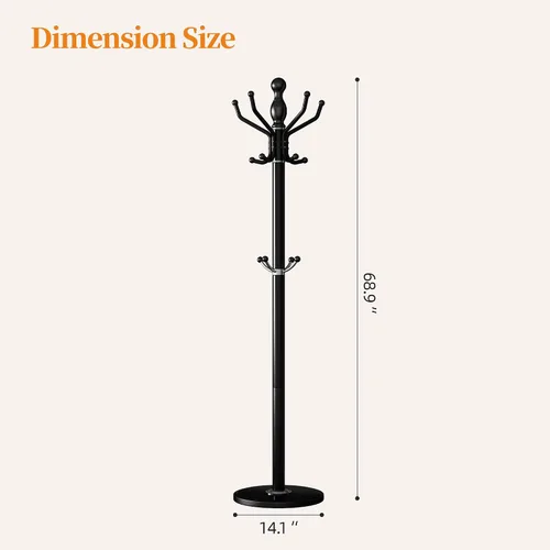 Vista 2 de Perchero de metal con rotación de 360°, color negro Modern Coat Rack with 360° Rotary Design Sturdy Heavy Duty Hall Tree Hats Hanger Holder Stand