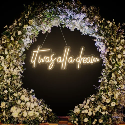Vista 4 de Letrero de luz de neón con texto en inglés «It Was All a Dream» con luces LED 3D personalizadas, lámpara de neón reutilizable, brillo ajustable