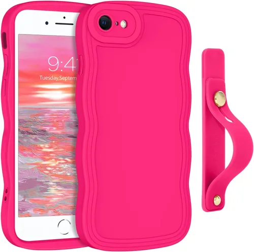 Vista 48 de GUAGUA Funda para iPhone SE 2022/2020, Funda para Teléfono iPhone 7/8 Diseño Lindo de Forma de Onda Rizada TPU Suave con Correa de Muñeca Soporte