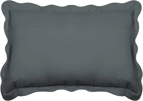Vista 3 de Juego de 2 fundas de almohada acolchadas de color liso 100% algodón, fundas de almohada suaves con bordado floral (gris oscuro, 16 x 24 pulgadas)