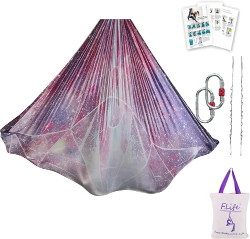 Vista 9 de F.Life Kit de hamaca de yoga aéreo, columpio de yoga, multicolor, 5 yardas, yoga volador, incluye cadena de margarita, mosquetón y guía de postura