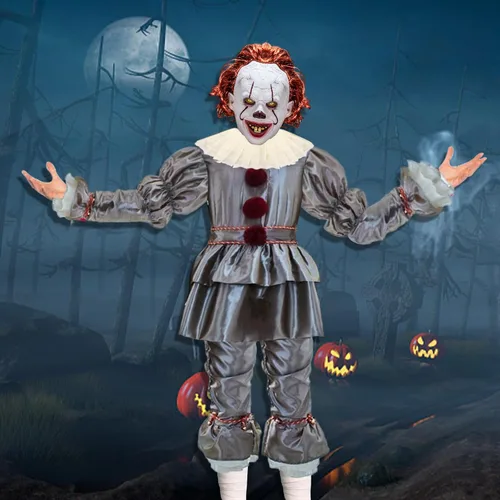 Vista 8 de Disfraz de payaso para adultos, disfraz de payaso para Halloween, disfraz de payaso aterrador para adolescentes, juego de rol para hombres y mujeres