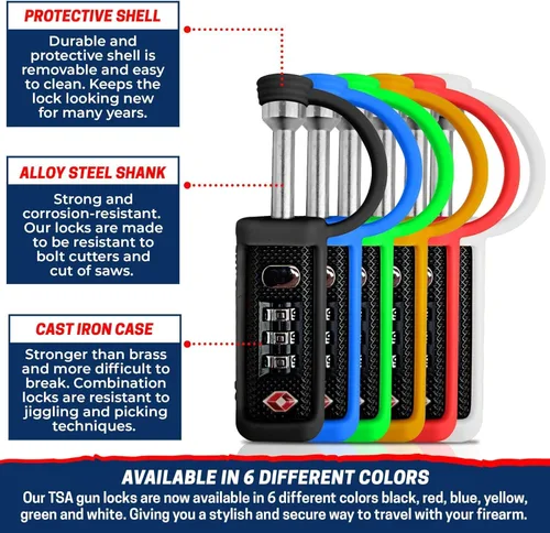 Vista 5 de Cerradura Táctica para Estuche de Armas Aprobada por TSA - Funda Protectora de Goma y MonoShaft Resistente a Cortes - Candado Seguro de Eje Único