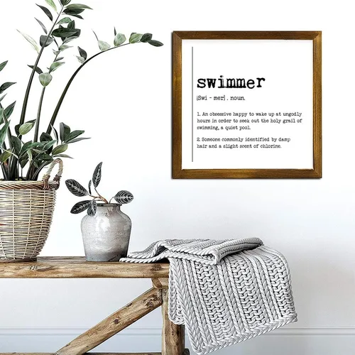 Vista 4 de Swimmer Definition Sign Swimmer Typographic Art Print Wood Framed Hanging Plaque Farmhouse Dictionary Minimalist Wall Art for Entry Living Room