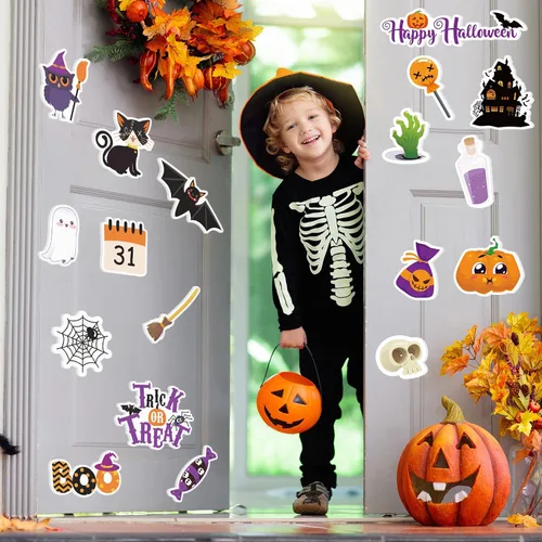 Vista 7 de Glenmal 21 calcomanías de gel de Halloween para ventana, diseño de calabaza