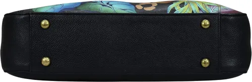 Vista 6 de Anna by Anuschka Hobo grande con cremallera superior de cuero genuino pintado a mano para mujer