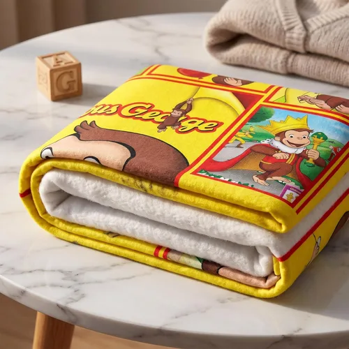 Vista 2 de Curious Monkey George Kids - Manta amarilla para niños, 40 x
