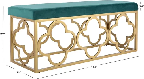 Vista 3 de Safavieh Home Fleur Banco rectangular Glam de terciopelo verde esmeralda y dorado de 45 pulgadas
