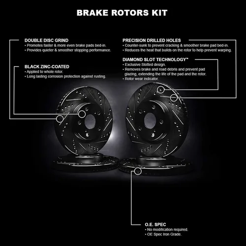 Vista 3 de R1 Concepts Kit de rotor de freno trasero delantero Rotores de freno, disco de freno Perforado y ranurado compatible con Mazda 6 2016-2019