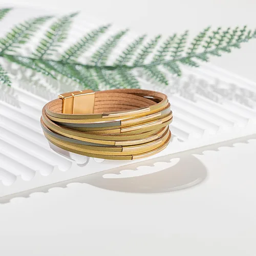 Vista 7 de FANCY SHINY Pulseras de cuero boho apilables con cierre magnético