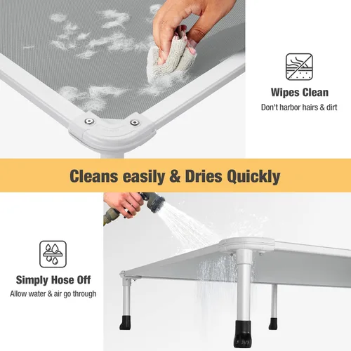 Vista 22 de Veehoo Cama elevada para perros a prueba de mordidas - Cuna elevada refrescante para mascotas - Marco de aluminio plateado y tela de malla