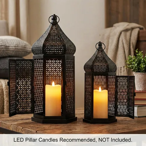 Vista 3 de VELA LANTERNS Farol Marroquí Grande Torre de Templo Lámpara Portavelas Decorativo para Decoraciones de Ramadán, Halloween, Colgante, Patio o Porche