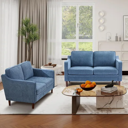 Vista 8 de Kingfun Sofá de Chenille de 56", Sofá de Dos Plazas, Sofá Moderno de Mediados de Siglo con Marco de Madera Maciza para Sala de Estar y Dormitorio