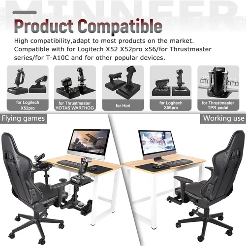 Vista 6 de Minneer Flight Simulator Cockpit Flying Controller Stand with Gaming Chair Fit for Logitech X56 X52 HOTAS4,for Thrustmaster,for Fanatec,Racing Mount