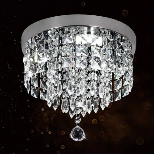 Vista 9 de Deckrico Candelabro de cristal moderno LED para techo, montaje empotrado, de acero inoxidable, pantalla de luz con cuentas para dormitorio, comedor