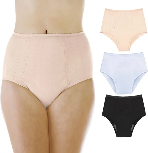 Vista 10 de Paquete de 3 bragas reutilizables de máxima absorción para mujer, color blanco, negro, ciruela SM (se adapta a cadera: 35-37)