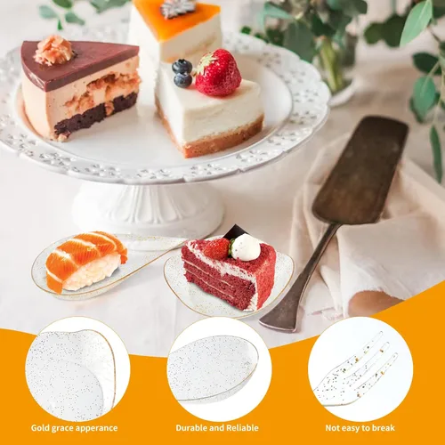 Vista 3 de XUWAIDSGN Juego de 100 platos dorados para aperitivos, platos de postre cuadrados y lágrimas con tenedores y cucharas, bandeja para servir