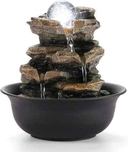 Vista 8 de WICHEMI - Fuentes de mesa de agua interior con bola rodante LED, fuente de agua Feng Shui Zen de meditación para escritorio, cascadas de agua