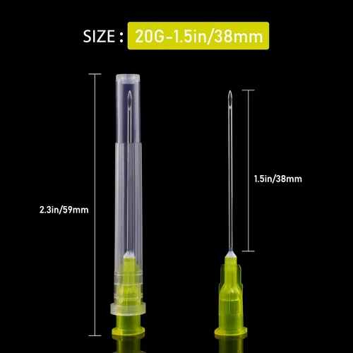 Vista 2 de Agujas desechables estériles de 20Ga 1.5 pulgadas/38 mm, envueltas individualmente, paquete de 100 Envuelto individu