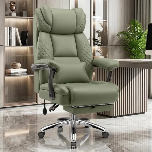 Vista 10 de Silla de oficina grande y alta, silla de computadora de escritorio con reposapiés para personas pesadas, silla ejecutiva de juegos de gran