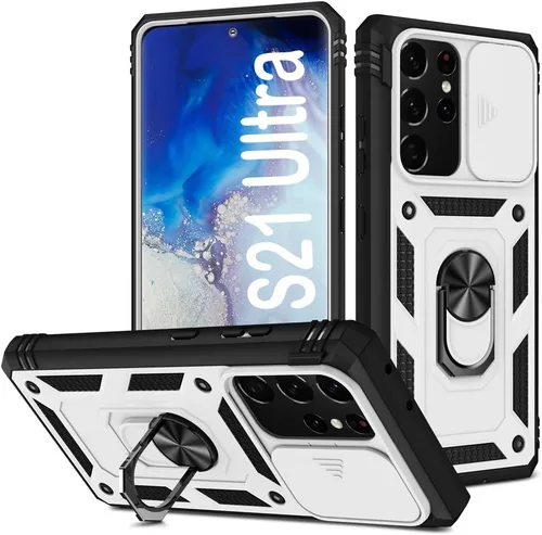 Vista 186 de PASNEW Funda militar para iPhone 13 Pro Max, cubierta de cámara deslizante y soporte de anillo de metal de 360°, carcasa rígida multicapa resistente