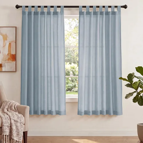 Vista 18 de PrinceDeco Cortinas de Lino de 63 Pulgadas de Largo con Trabillas Superiores Paneles de Tratamientos para Ventanas Semi Transparentes de Filtrado