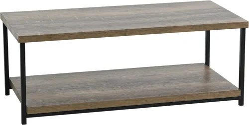 Vista 11 de Household Essentials Jamestown - Mesa auxiliar rectangular con estante de almacenamiento, grano de madera de roble negro y metal negro