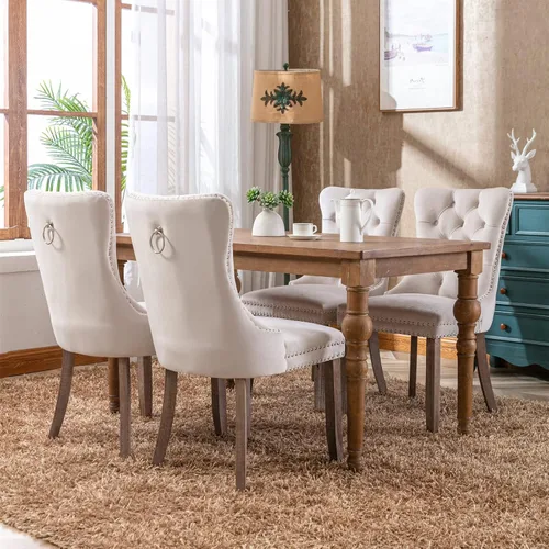 Vista 8 de Juego de 2 sillas de comedor de terciopelo beige, sillas de comedor tapizadas beige01