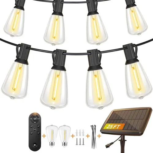 Vista 12 de BLIATLUS Guirnalda de luces solares superbrillantes de 100 pies para exteriores, impermeable, con control remoto, 30+2 bombillas LED ST38
