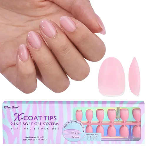 Vista 13 de BTArtboxs XCOATTIPS - Uñas postizas a presión, color marrón, gel suave, almendra corta, 160 unidades Lamp-Curable, 4-Week Wear, Salon Quality