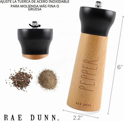 Vista 2 de Rae Dunn Juego de Molinillo de Sal y Pimienta de 2 - Molinillo de Sal Marina y Pimienta de Bambú - Elegantes Saleros y Pimenteros - Molinillo