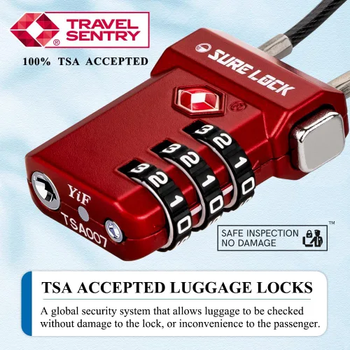 Vista 3 de SURE LOCK Cerraduras de equipaje aprobadas por la TSA, alerta abierta, diales de fácil lectura, cerraduras de equipaje de viaje para maleta