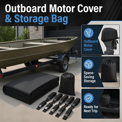 Vista 6 de Jon Boat Cover 16ft Beam Width up to 75",with Motor Cover,Black