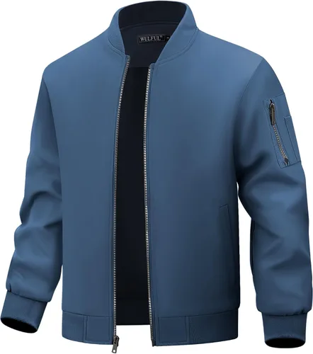 Vista 12 de WULFUL Chaqueta Bomber para Hombre Ligera Casual Cortavientos con Cremallera Abrigo con Bolsillo