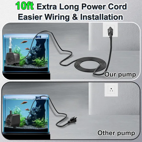 Vista 3 de SongLong Bomba de agua ultra silenciosa de 60 W 800 GPH Cable de 3 pines de 10 pies con tubo, protección contra sobrecalentamiento, perfecta