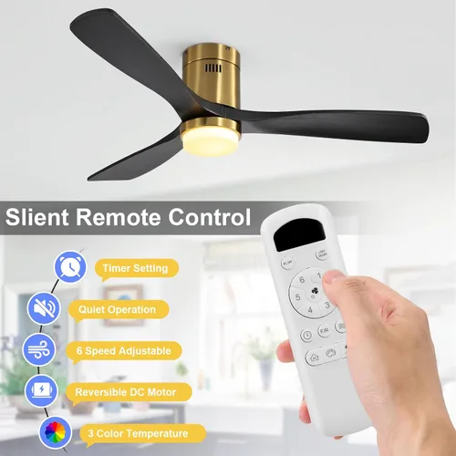 Vista 7 de Sofucor - Ventilador de techo de 52 pulgadas con luces, ventilador de techo empotrado negro para interiores/exteriores con control remoto de luz