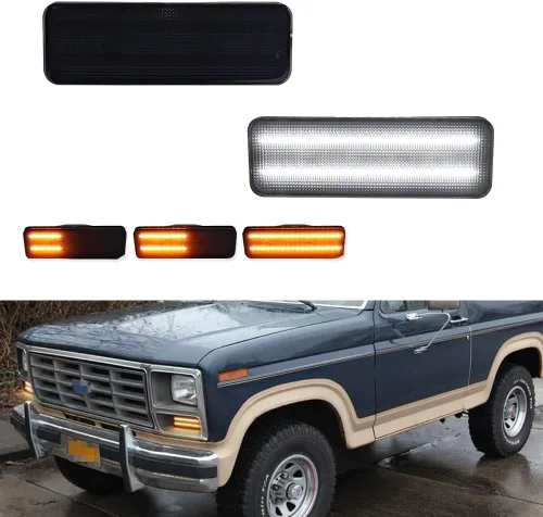 Vista 9 de Para 1980 1981 1982 1983 1984 1985 1986 Ford BRONCO F-150 F-250 F-350 Luces de marcador laterales de parachoques delantero lente ámbar LED