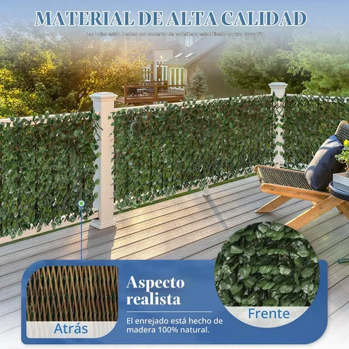 Vista 4 de ECOOPTS Pantalla de valla de privacidad de hojas de hiedra sintética expandible, panel de cercado decorativo elástico para balcón, patio, exterior