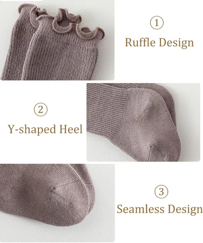 Vista 3 de hwojjha Calcetines para bebés y niñas pequeñas, con volantes, calcetines de vestir con volantes, calcetines antideslizantes para bebés, lindos
