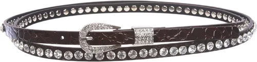 Vista 6 de beltiscool 7/16" (12 mm) Cinturón de doble envoltura con estampado de cocodrilo con diamantes de imitación Negro