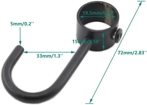 Vista 2 de Paquete de 5 ganchos de acero inoxidable para barra de armario, ganchos negros resistentes para colgar ollas, sartenes, tazas, toallas, guantes