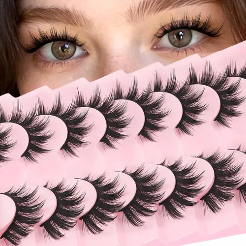 Vista 10 de Losha Pestañas de manga de 7 pares de pestañas de algodón negro, estilo Texas, estilo Texas, pestañas postizas cómodas para uso diario en fiestas