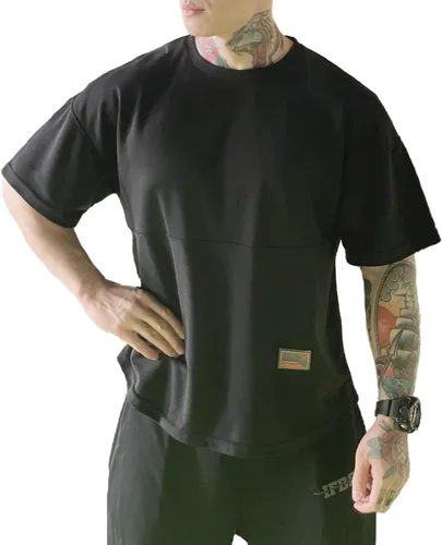 Vista 2 de Camiseta de entrenamiento de gimnasio para hombre, camisas musculares de secado rápido, ajuste holgado, camiseta atlética de manga corta para correr