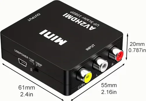 Vista 2 de Convertidor RCA a HDMI, AV a HDMI, 1080P Mini RCA Compuesto Video Audio Adaptador Convertidor Compatible con TV/PC/PS3/Xbox VHS/VCR/Blue-Ray