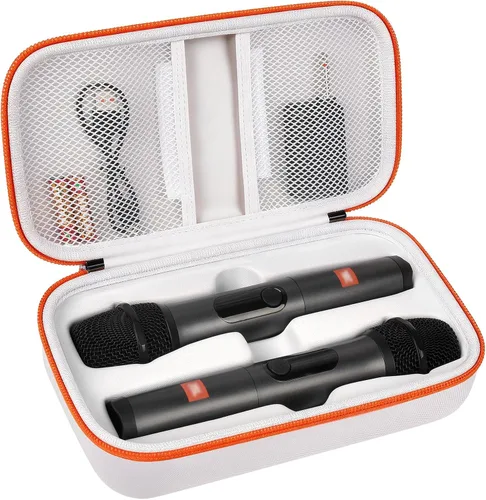 Vista 13 de Funda de micrófono inalámbrico compatible con el sistema de dos micrófonos inalámbricos JBL, bolsa de viaje de mano con micrófono dual para cantar