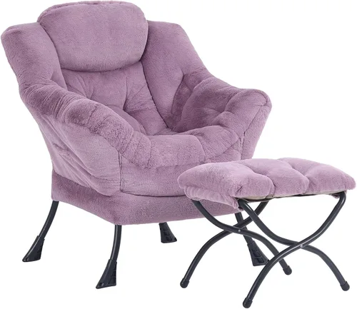 Vista 24 de Silla perezosa con otomana, silla de descanso moderna y grande con reposabrazos y bolsillo lateral, sillón tapizado de ocio con silla de lectura