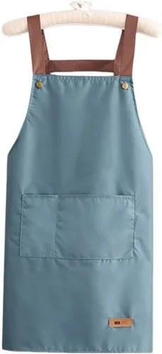 Vista 8 de Delantal con babero simple y funcional, unisex, ajustable, resistente a las gotas de agua, con 2 bolsillos, delantal de cocina para chef, delantal