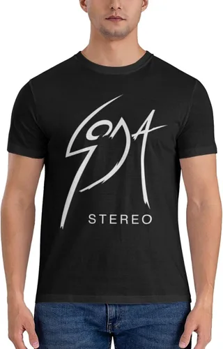 Vista 3 de Soda Music and Stereo - Camiseta de manga corta para hombre, diseño casual, cuello redondo, unisex, color negro