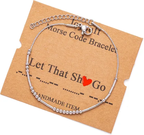 Vista 177 de JoycuFF Pulseras inspiradoras de código morse para mujeres, cuentas de plata, joyería con mantra de motivación, regalos para ella